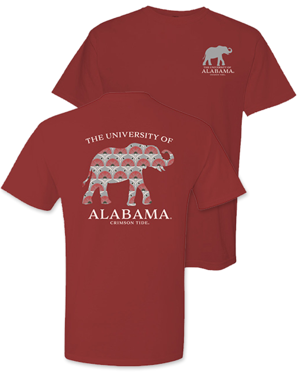 red ladies bama t-shirt with palm pattern